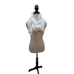 Cream Knit Scarf – Soft Wide Winter Neck Warmer – 33" x 15.5"